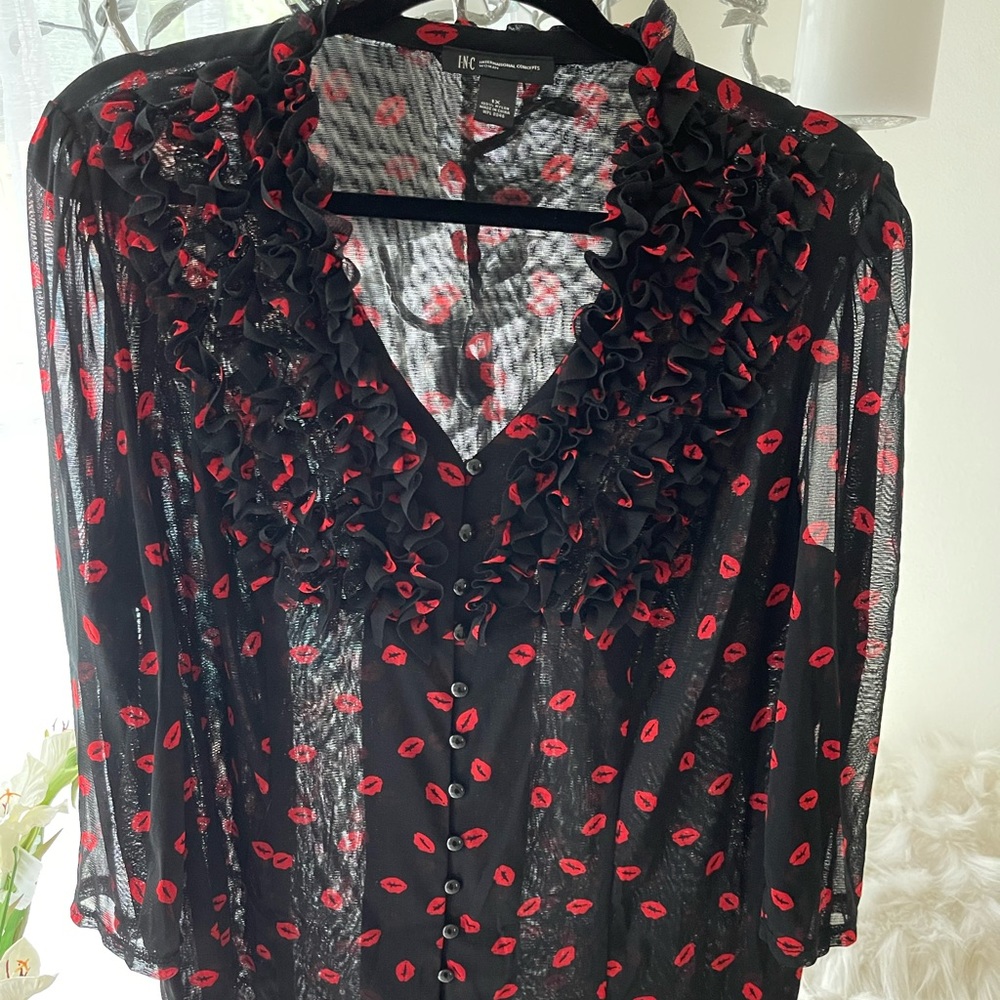 INC International Concepts Black Sheer Blouse